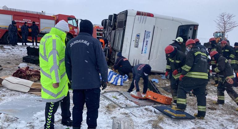 Konyada facia Tur otobüsü şarampole devrildi