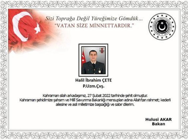 Pençe-Yıldırım bölgesinde 1 asker şehit oldu