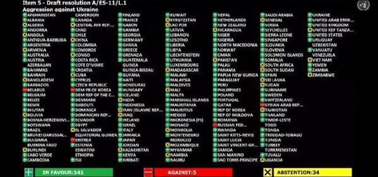 Son dakika: BMden Rusyaya kınama kararı 5e karşı 141 oy...