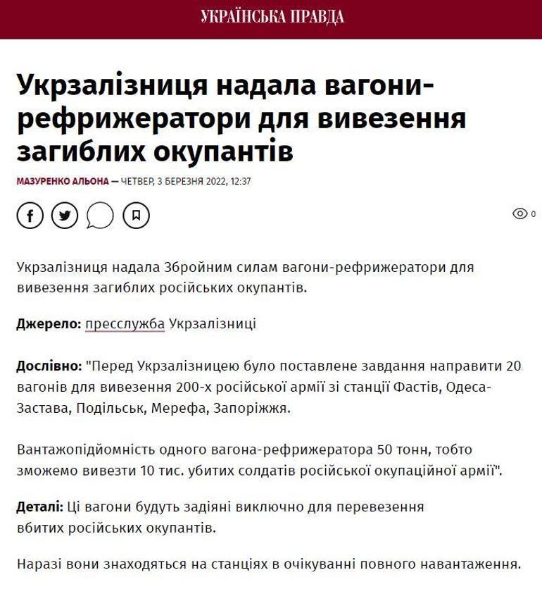 Ukrayna gazetesi ilan etti Ölen Rus askerleri soğutuculu vagonlarda...
