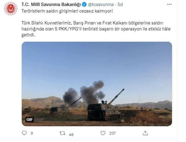 Saldırı hazırlığındaki 5 PKK/YPG’li terörist etkisiz hale getirildi