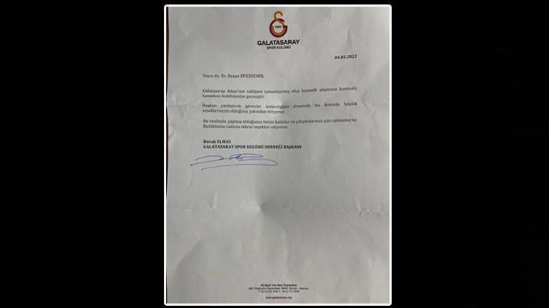 Galatasaray Başkanı Burak Elmastan, Rezan Epözdemire mektup