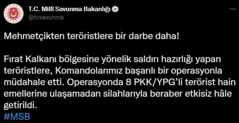 Fırat Kalkanı bölgesinde çatışma 8 PKKlı etkisiz hale getirildi
