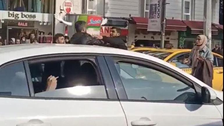 Osmanbey’de trafikte kavga kamerada: Yumruk darbesiyle yere savruldu