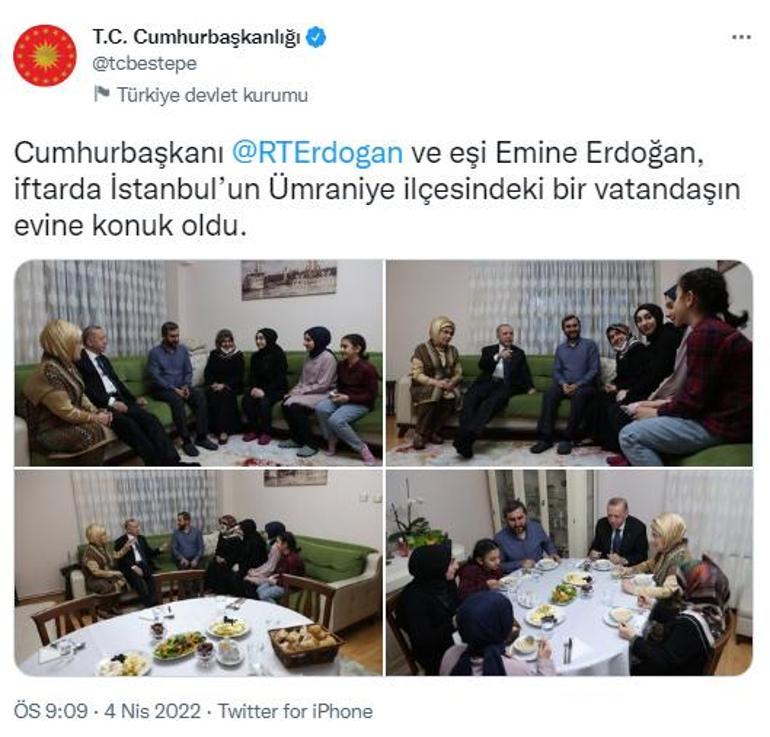 Cumhurbaşkanı Erdoğan, bir vatandaşın evinde iftar yaptı