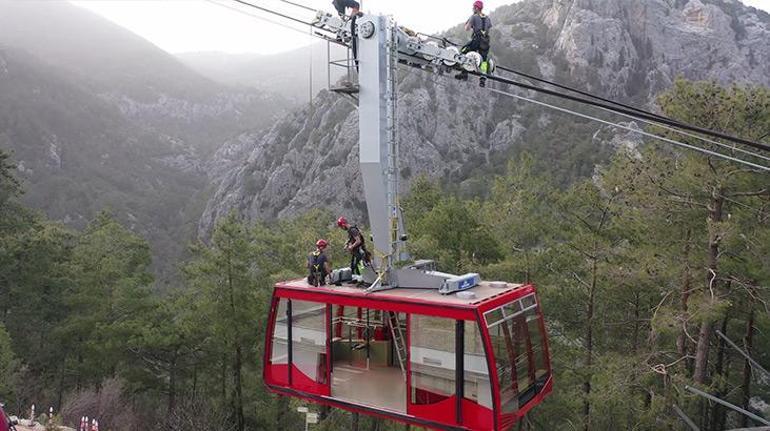 Antalyada 4 bin 350 metre uzunluğundaki teleferiğin çekici halatı değiştirildi