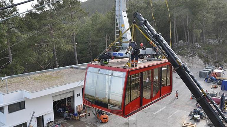 Antalyada 4 bin 350 metre uzunluğundaki teleferiğin çekici halatı değiştirildi