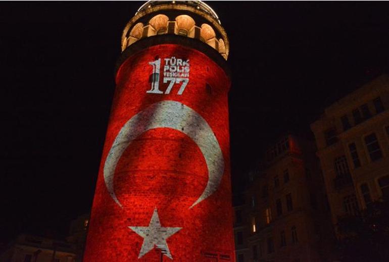 Türk Polis Teşkilatının 177. yılında Galata Kulesinde görsel şölen