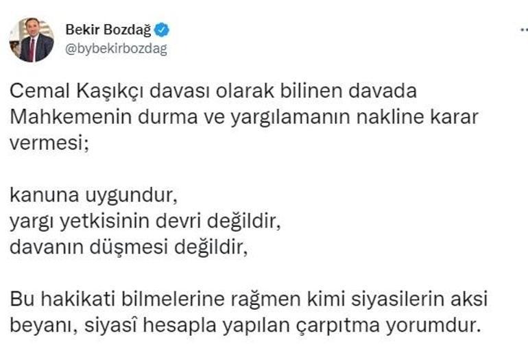 Bakan Bozdağdan Kaşıkçı davası açıklaması