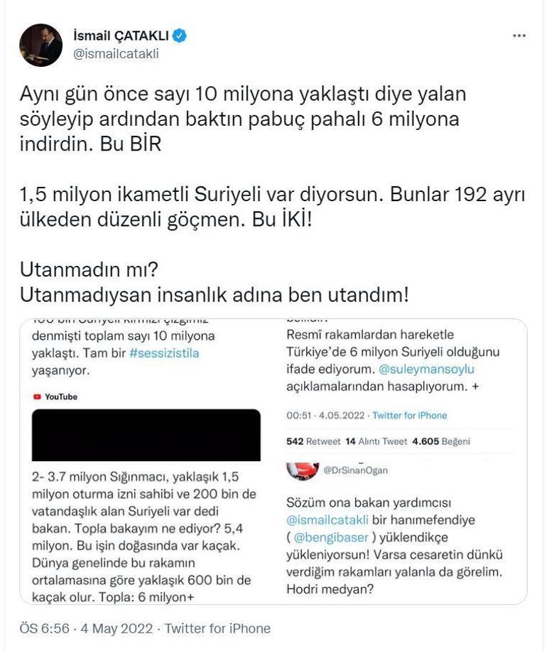 Bakan Yardımcısı Çataklıdan Sinan Oğana tepki