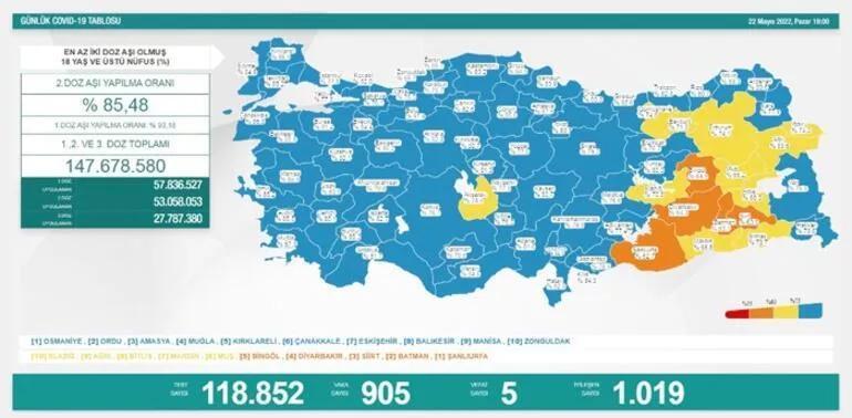 Son dakika haberi: 24 Mayıs 2022 koronavirüs tablosu ve aşı haritası belli oldu Güncel vakalar...