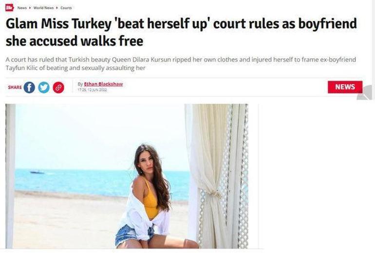 Miss Turkey güzeli Dilara Kurşunun davası İngiliz basınına manşet oldu