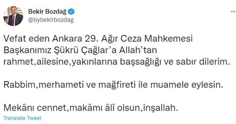 Ağır Ceza Mahkemesi Başkanı Şükrü Çağlar hayatını kaybetti