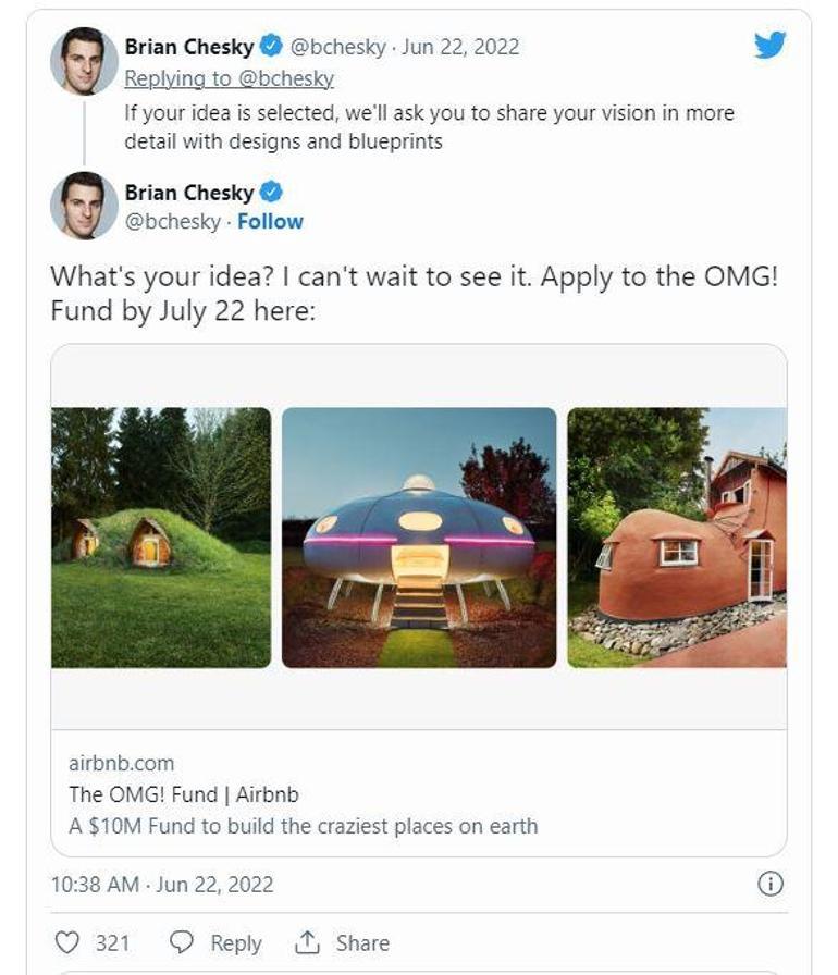 Airbnb, hayal ettikleri evi inşa edebilmeleri için 100 kişiye 100 bin dolar veriyor