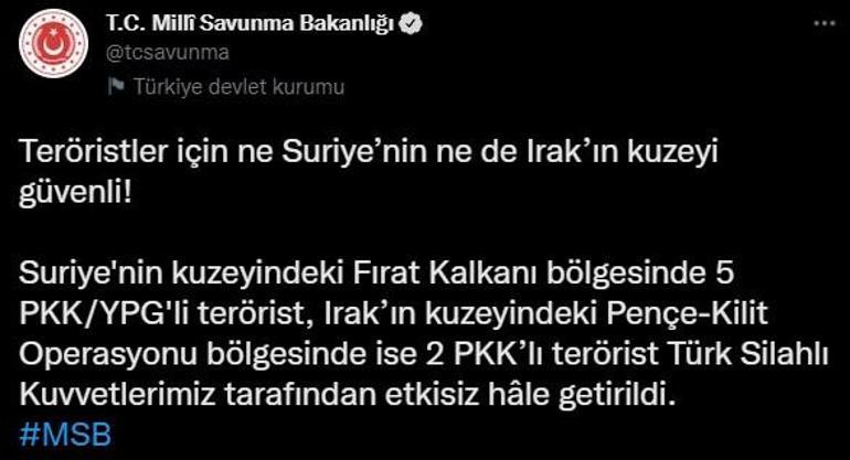 2 bölgede PKKya darbe 7 terörist etkisiz hale getirildi