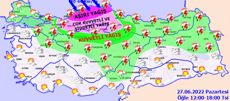 27 Haziran Hava durumu bugün nasıl olacak Meteorolojiden 6 il için kırmızı kodlu uyarı Batı Karadenizde aşırı yağış etkili oluyor