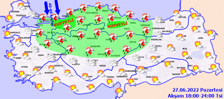 27 Haziran Hava durumu bugün nasıl olacak Meteorolojiden 6 il için kırmızı kodlu uyarı Batı Karadenizde aşırı yağış etkili oluyor