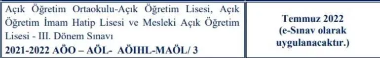 AÖL SINAVLARI NE ZAMAN AÖL SINAV TARİHLERİ 2022 YILI 3. DÖNEM