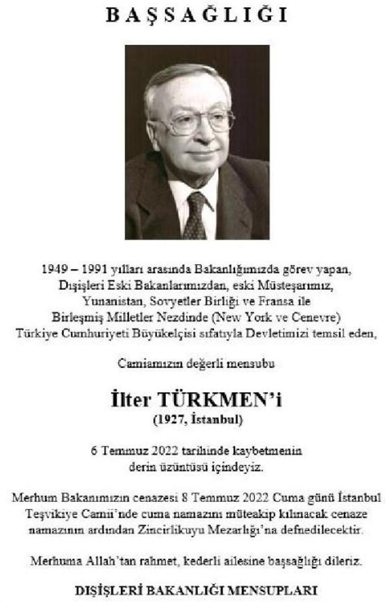 Eski Dışişleri Bakanı İlter Türkmen, hayatını kaybetti