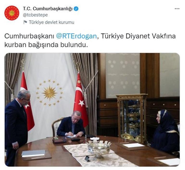Cumhurbaşkanı Erdoğandan Diyanet Vakfına kurban bağışı