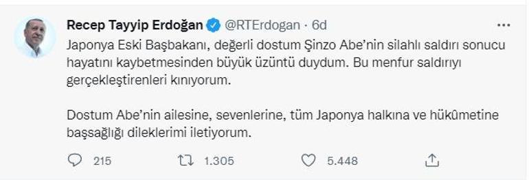 Türkiyeden Japonyaya taziye mesajları