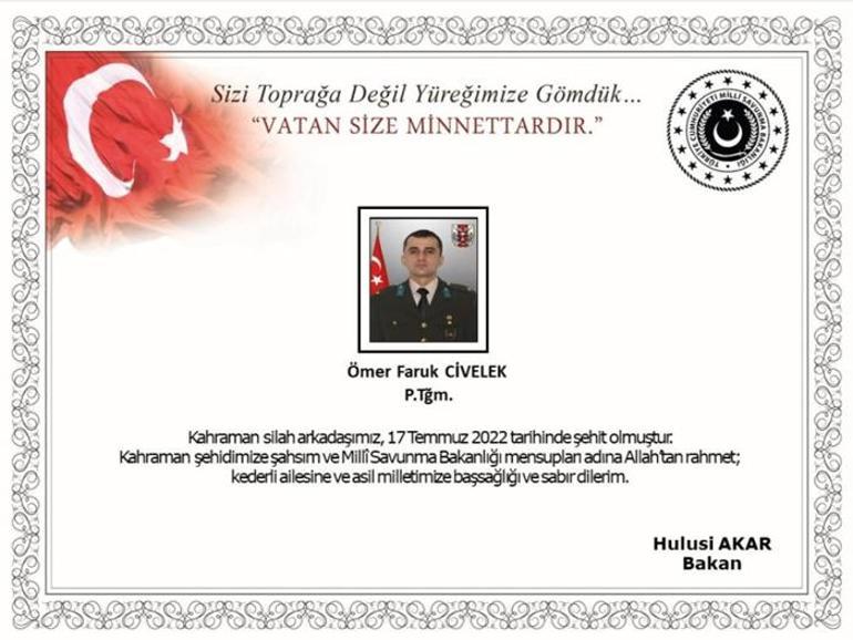 MSB acı haberi duyurdu 1 asker şehit oldu