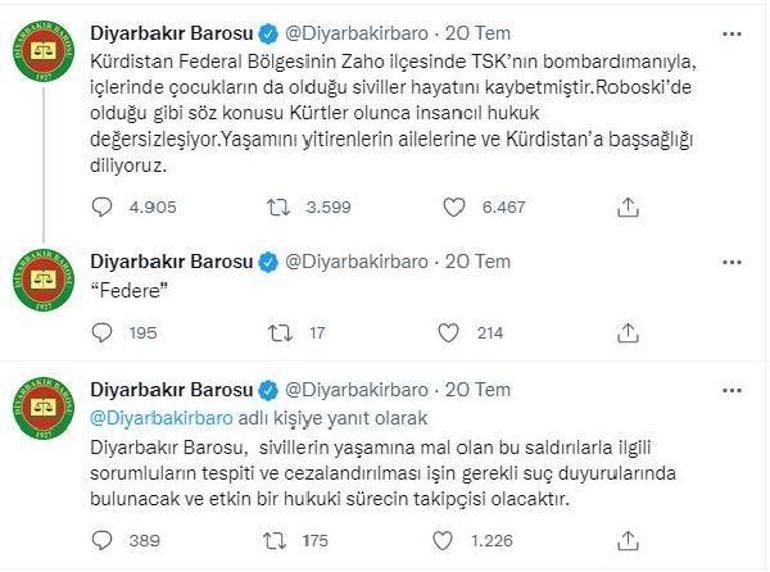 Diyarbakır Barosunun Zaho paylaşımına inceleme