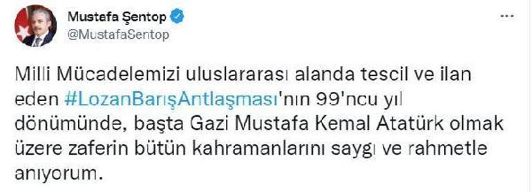 TBMM Başkanı Şentoptan, Lozan mesajı