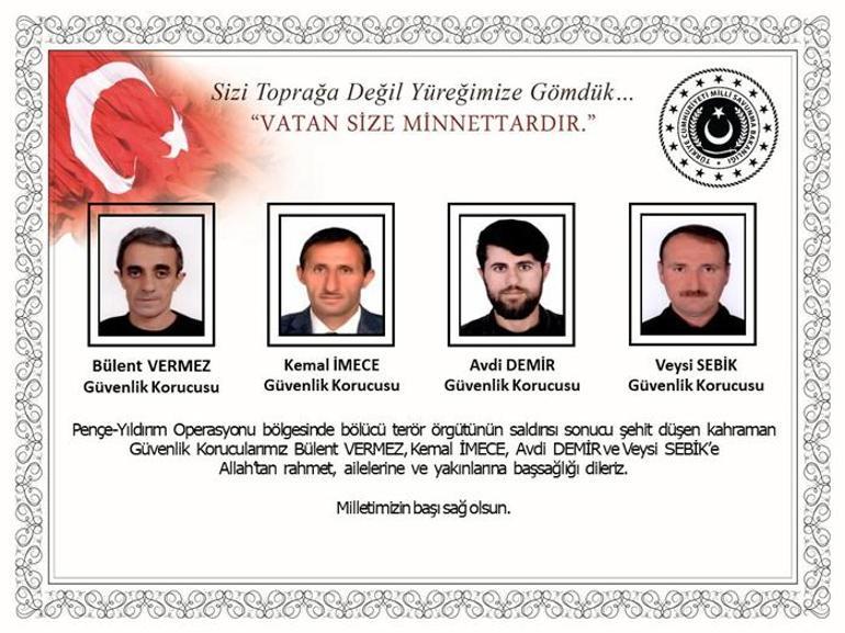 Pençe-Yıldırım Harekatından acı haber 1 asker ve 4 korucu şehit oldu