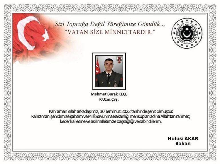 Pençe-Kilit operasyonundan acı haber Mehmet Burak Keçe şehit oldu