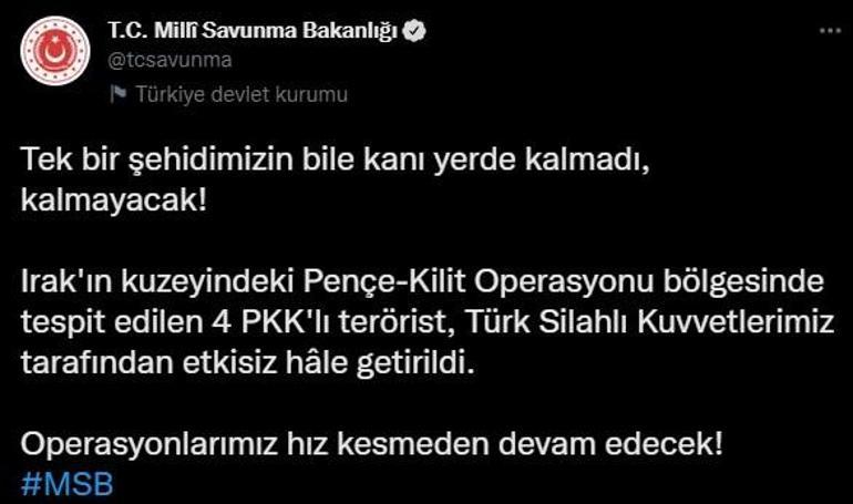 Pençe-Kilit bölgesinde 4 PKKlı etkisiz hale getirildi