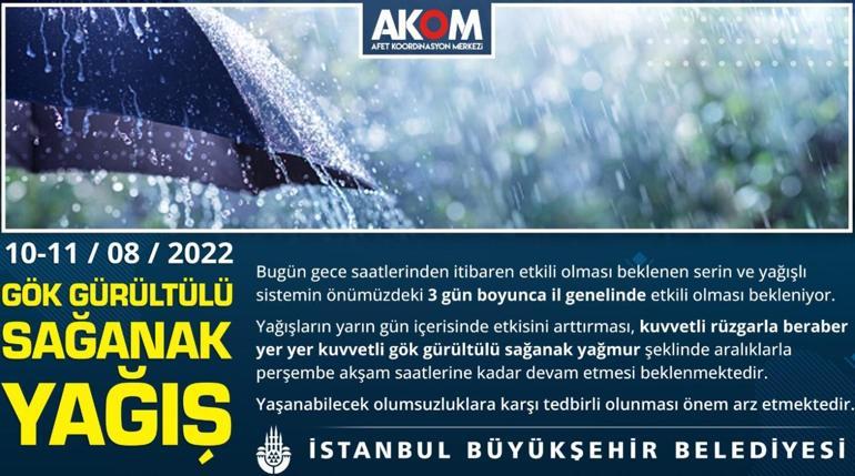 AKOMdan İstanbul için gök gürültülü sağanak yağış uyarısı