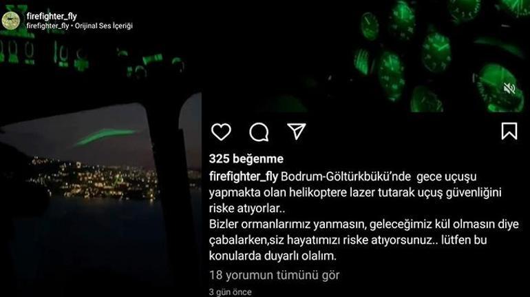 Uçuş güvenliği riske atıldı Yangın söndürme helikopterine lazerli taciz