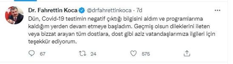 Sağlık Bakanı Kocanın koronavirüs testi negatif çıktı