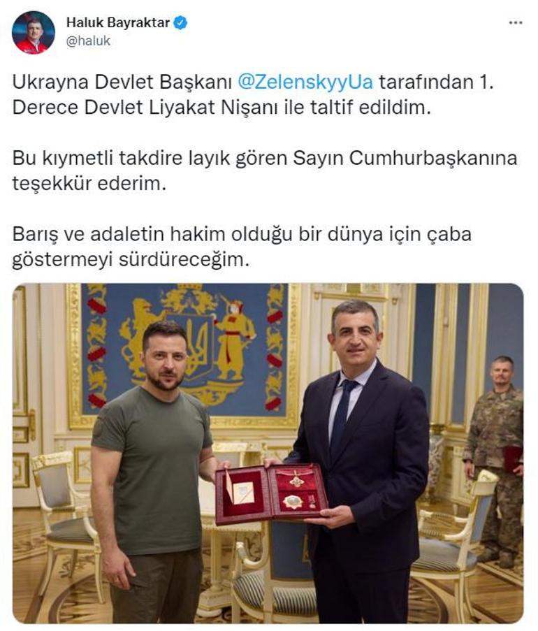 Zelenskiyden Haluk Bayraktara devlet nişanı