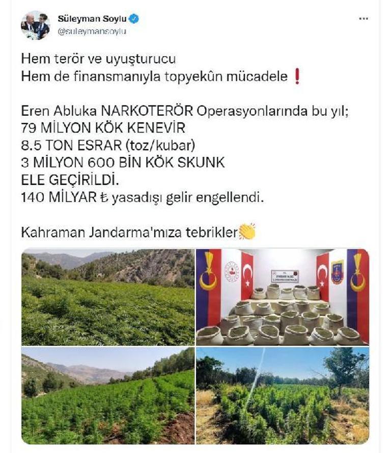 Bakan Soylu: Narkoterör operasyonlarıyla 140 milyar TL yasa dışı gelir engellendi