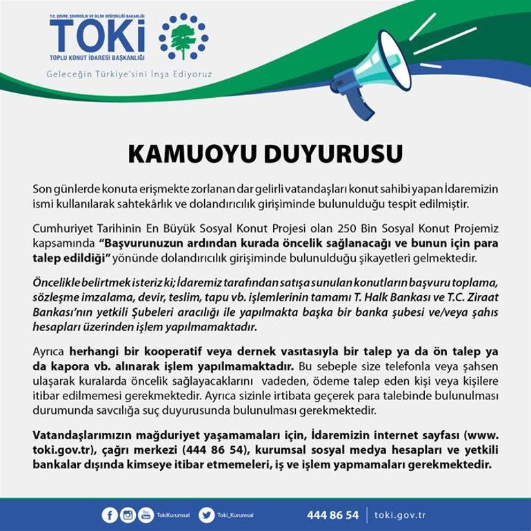 TOKiden dolandırıcılara karşı uyarı