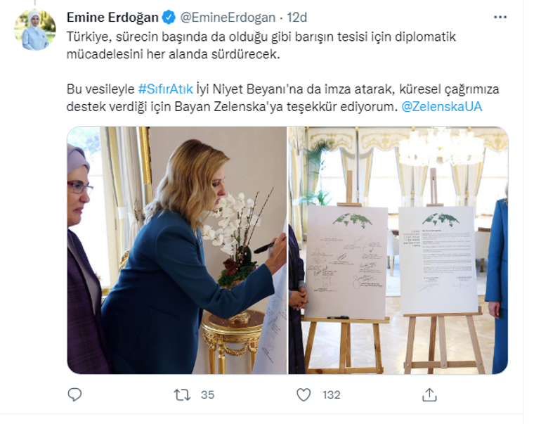 Sıfır Atık imzası Emine Erdoğan, Olena Zelenskayı İstanbulda ağırladı