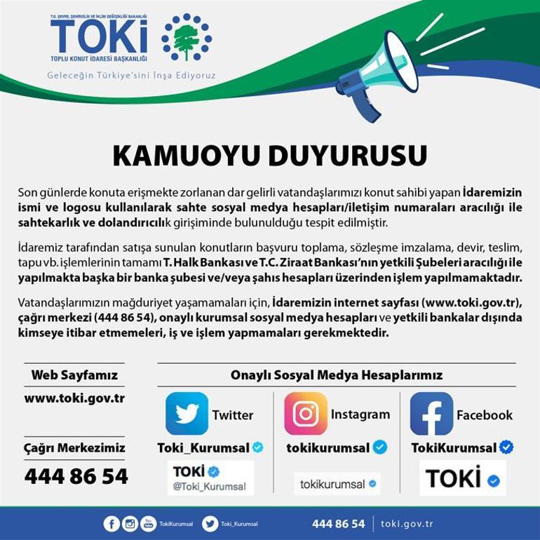 TOKİden dolandırıcılık uyarısı