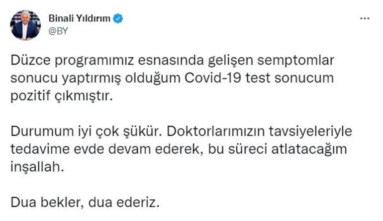 Binali Yıldırım koronavirüse yakalandığını açıkladı