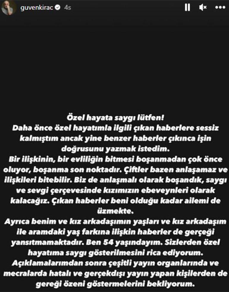 12 yıllık eşini aldattı mı Güven Kıraçtan ilk açıklama