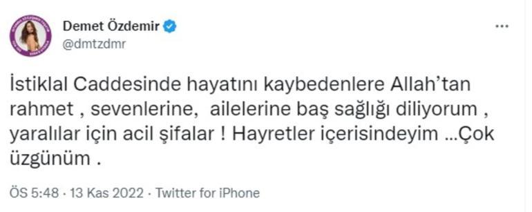 Taksimdeki patlama sonrası ünlü isimlerden başsağlığı mesajları