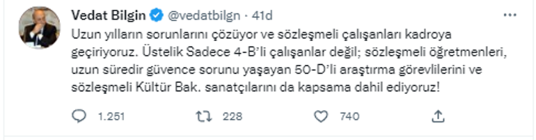 Bakan Bilginden asgari ücret ve EYT mesajı Sözleşmeli personele kadro düzenlemesinde kapsam genişledi