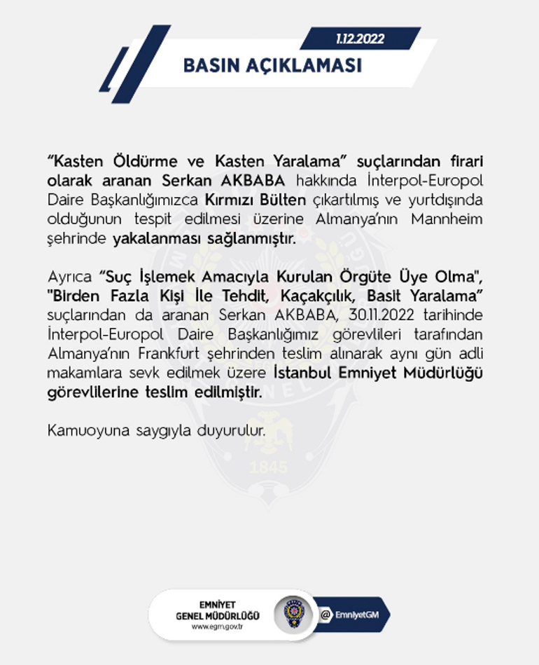 Kırmızı Bülten ile aranan Serkan Akbaba yakalanarak Türkiyeye getirildi
