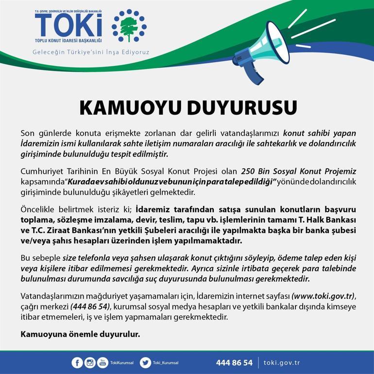 TOKİden dolandırıcılık uyarısı