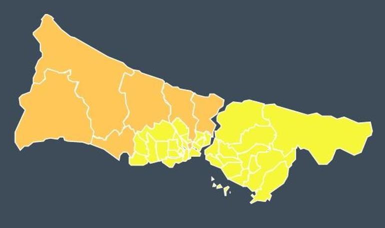 İstanbul için sarı ve turuncu kodlu uyarı İlçe ilçe paylaşıldı