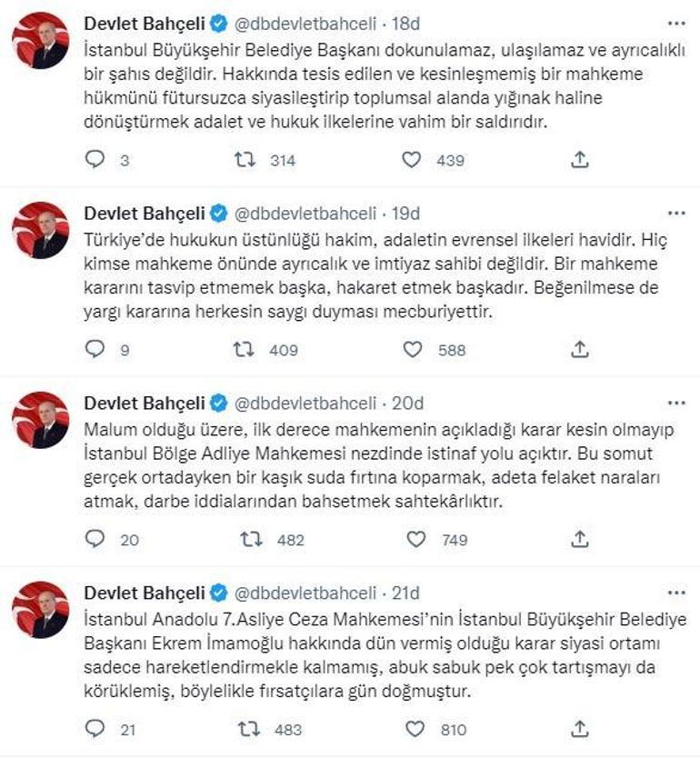 Bahçeliden mahkemenin İmamoğlu kararına ilişkin açıklama: Operasyonun hedefi Kılıçdaroğlu