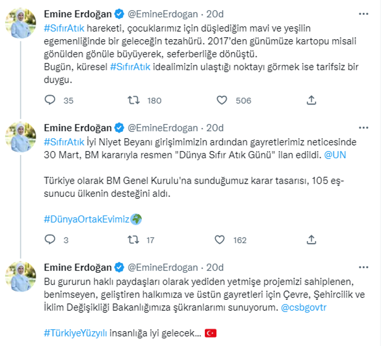 Emine Erdoğandan Uluslararası Sıfır Atık Günü paylaşımı: İdealimizin ulaştığı noktayı görmek tarifsiz bir duygu