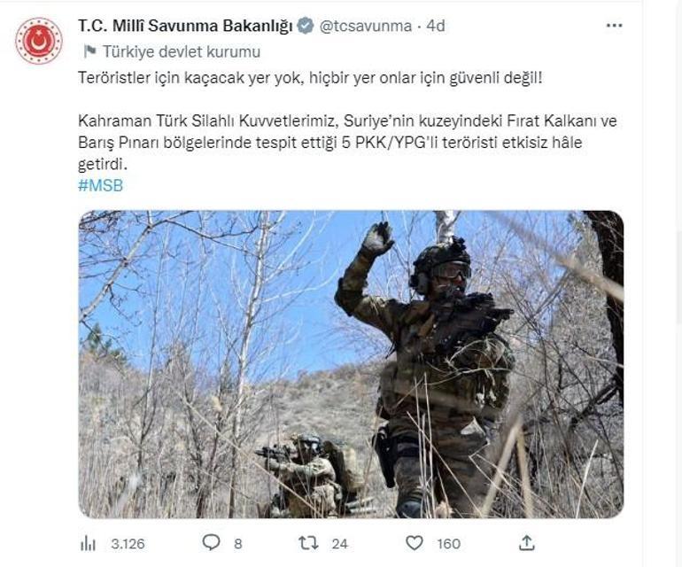 2 bölgede 5 PKKlı terörist etkisiz hale getirildi