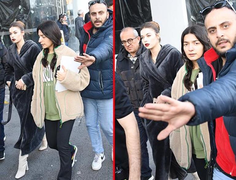 Afra Saraçoğlu bornozla sete geldi Görevliler ile gazeteciler arasında gerginlik yaşandı